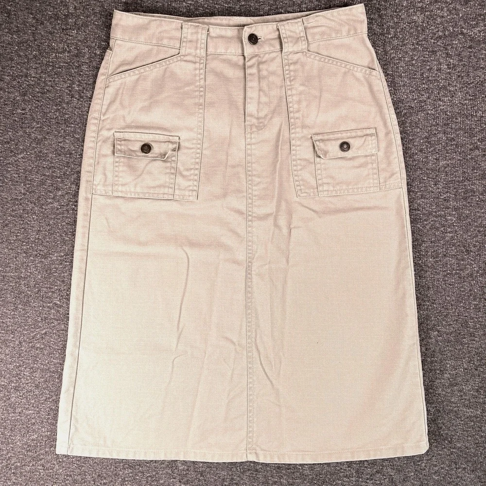 Vintage‎ Y2k GAP Skirts Womens 2 Beige A-Line Khakis Cargo Slitted Denim 28x25.5